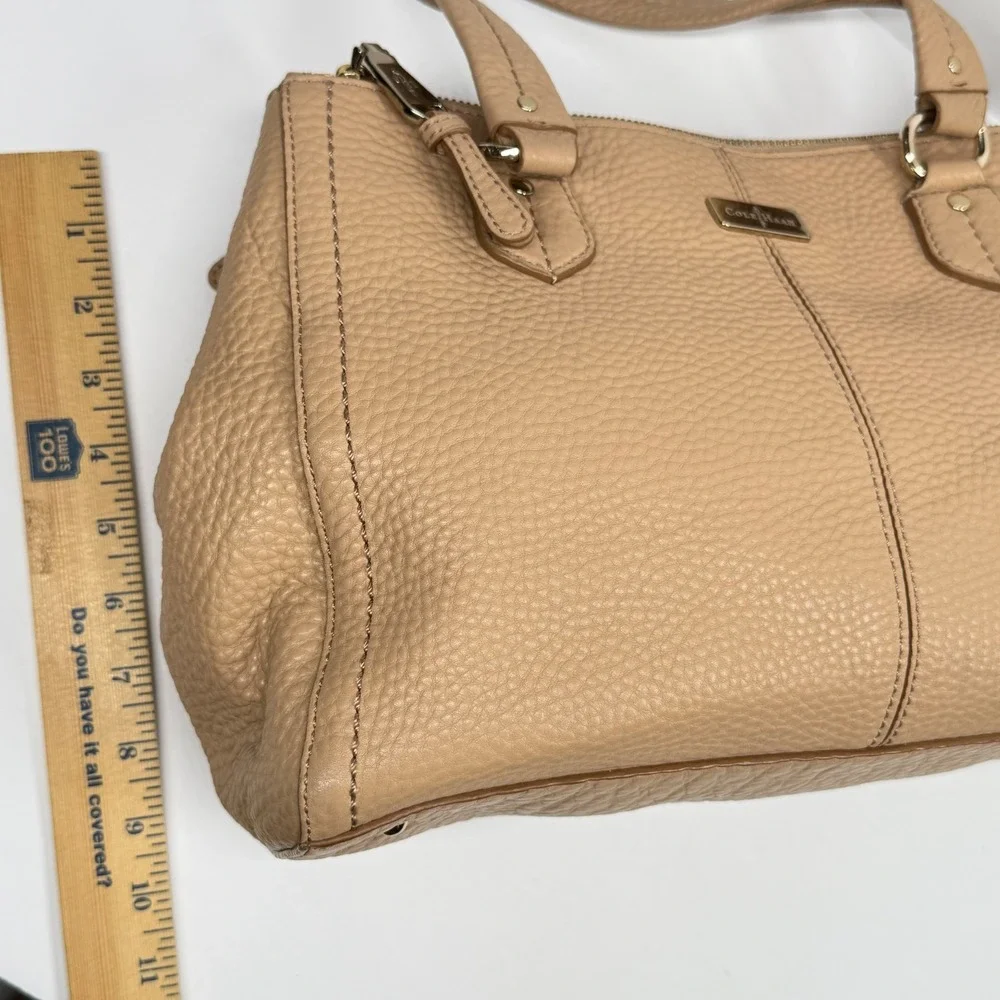 Cole Haan Satchel Beige Pebbled Leather Triple Zip Compartments Medium